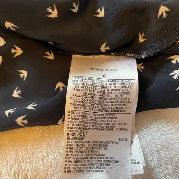 Banana Republic Bird Print Navy Dress-Size 10-Drawstring-Long Sleeves-Pullover - Picture 11 of 11